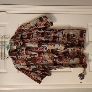 Go Barefoot Hawaiian Print Button Neck Dress Shirt - Size XL